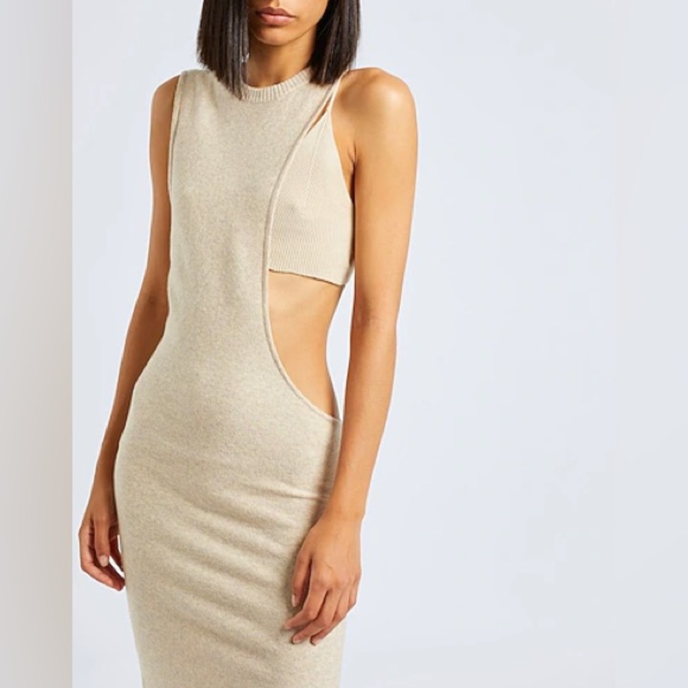 8 by Yoox Beige Wool Blend Cut Out Dress + Rib-knit Spaghetti Strap Bralette